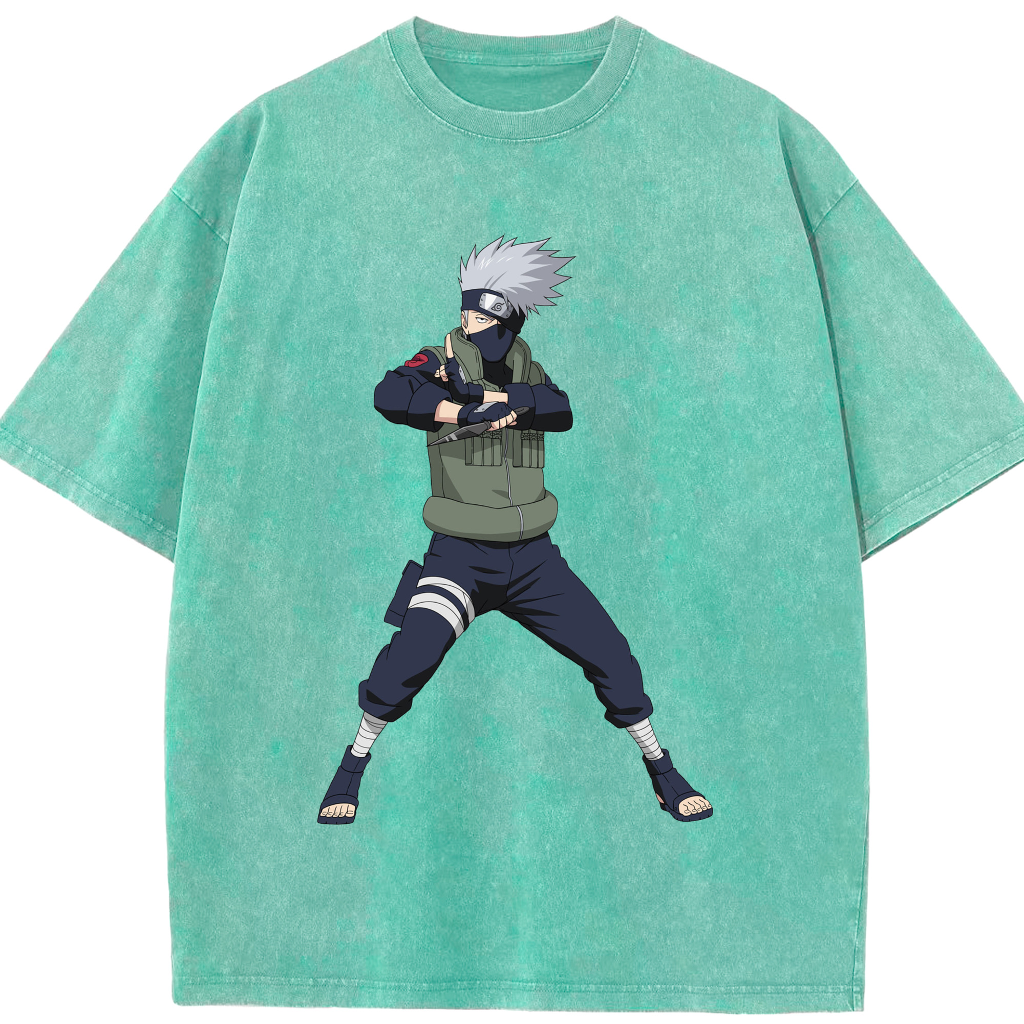 （画像用） NARUTO -ナルト- はたけ カカシ Hatake Kakashi 綿100% ヴィンテージ風 半袖Tシャツ（フロントプリント）